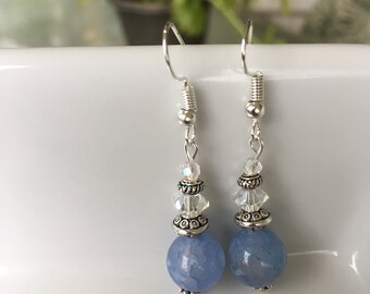 Dainty blue stone and crystal earrings