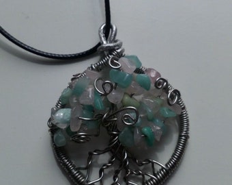 Tree of Life Neckerlace. Rose Quartz and Amazonite
