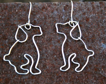 Original wire wrapped dog earrings for dog lovers, Wired Animals, detailed outline of a sitting dog, Dog Jewelry, Dog Lover gift