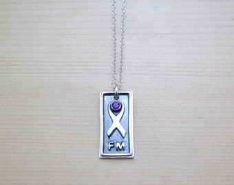 fibromyalgia awareness necklace - handcrafted fine silver and amethyst pendant