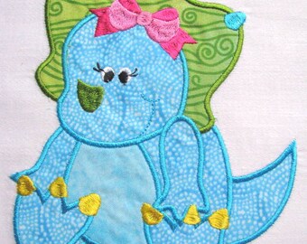 Girly Dinosaurs 05 Machine Applique Embroidery Design - Girly Dinosaur Applique - Dinosaur Applique Design - Applique Design - Cute Dinosaur