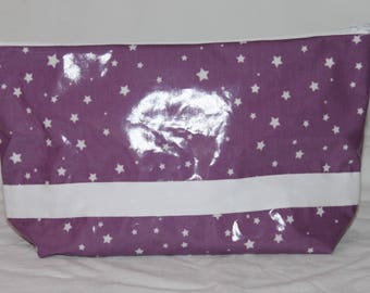 Toiletry bag, travel in purple coated with white stars