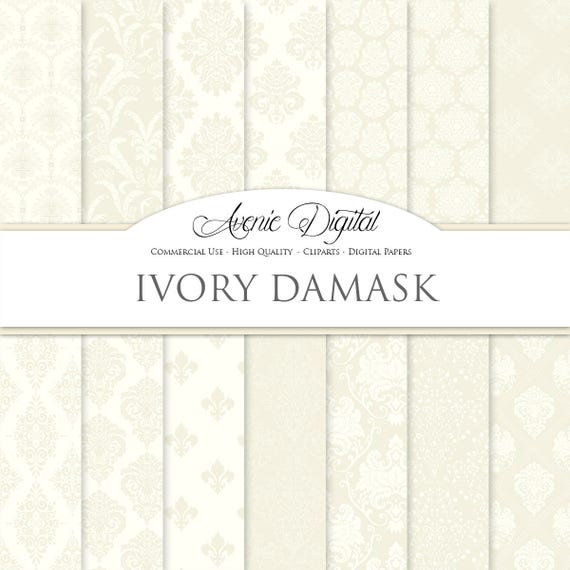 28 Ivory Damask Digital Paper. Cream Scrapbooking Backgrounds.