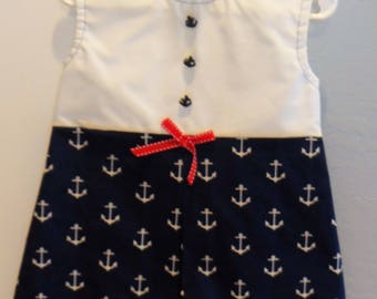 Girl 18 months bodice pleated dress (anchors)