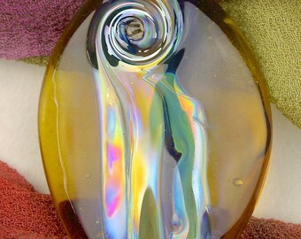Handmade Lampwork Beads "Toffee Twist" SRA Glass Focal Bead ~ OOAK Textural Organic Silver Glass Lustre ~ Warm Neutrals