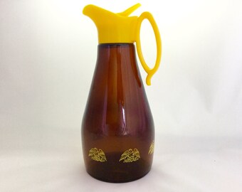 Vintage Log Cabin Syrup brown glass carafe, 1970's