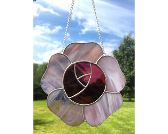 Stained Glass Pink Rose Flower Sun-Catcher Decoration Gift