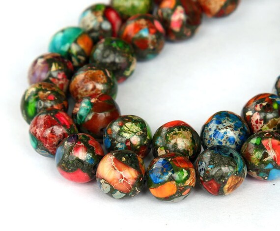 Multicolor Impression Stone Beads 8mm Round 15 inch strand