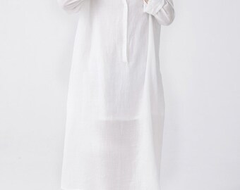 Womens White Shirt Dress Linen Thin Long Sleeve Dress Tunic