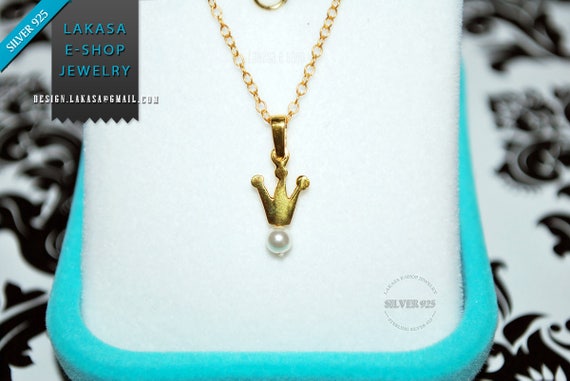 Crown Freshwater Pearl Chain Necklace Sterling Silver Gold Greek Art Jewelry Love Mother day Girl Princesa Regina Valentine Queen Princess
