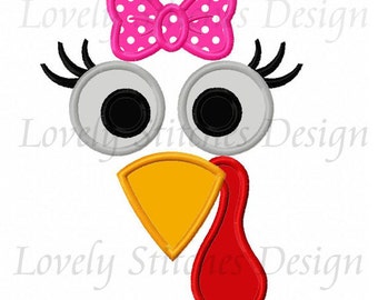 Thanksgiving Girl Turkey Face Applique Machine Embroidery Design NO:0572