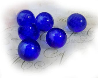 blue hand blown marbles - blue marbles - marble lot - glass marble , Vintage Glass Marble -- game marbles -vintage Marbles, lot of 6 # 20