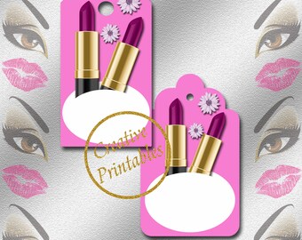 Makeup Name Tags, Instant Download, Printable Party Name Tags