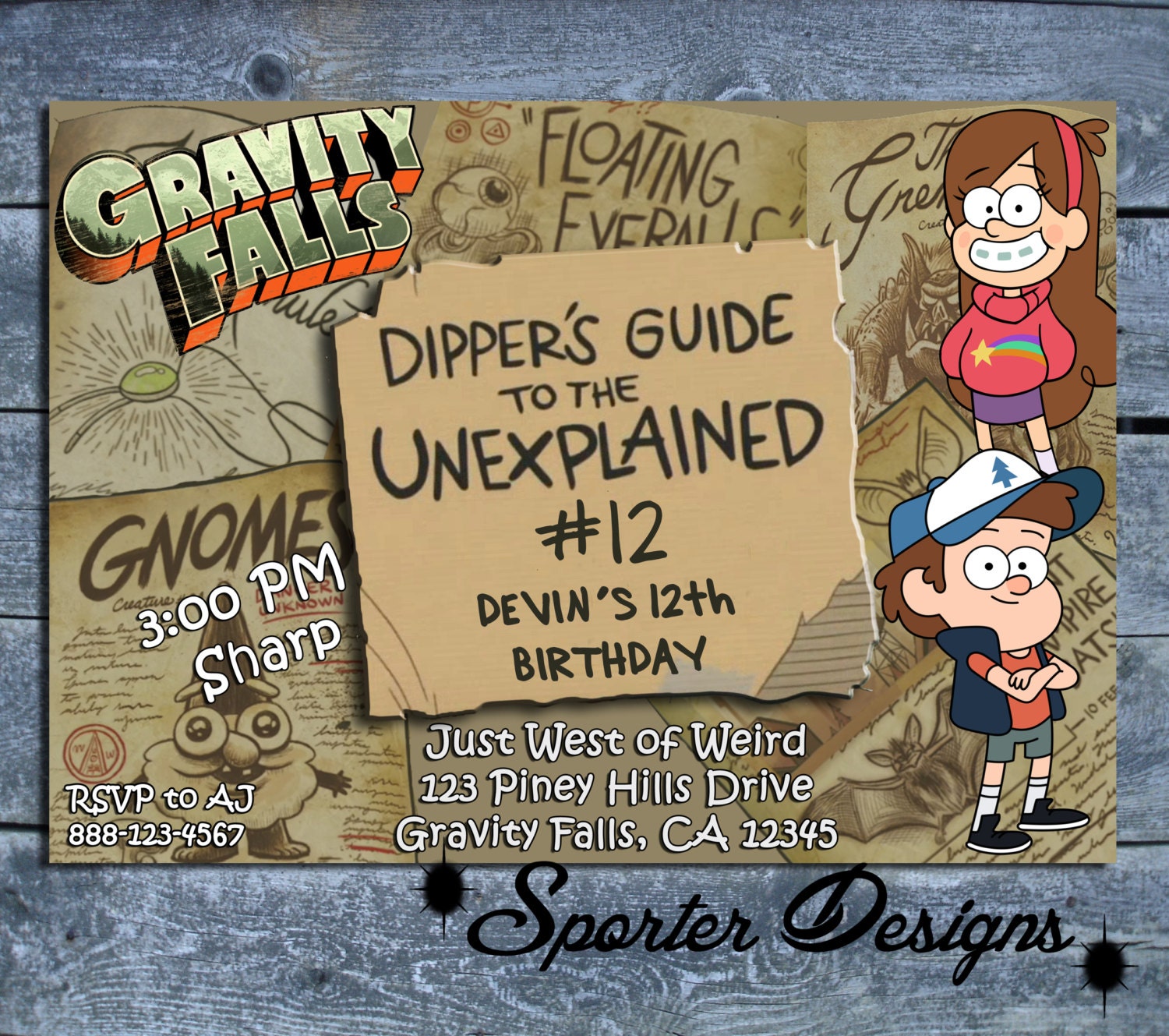 Gravity Falls Birthday Invitation DIGITAL PRINTED CUSTOM