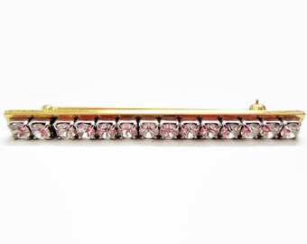 Lapel Pin; Lapel Bar, Gold Tone & Rhinestone Bar, Vintage