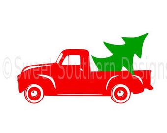 Vintage truck with Christmas tree SVG DXF PDF instant download design for cricut or silhouette