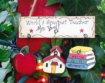 Teacher ornament, christmas teacher ornament, best teacher ornament, teacher gift ornaments, school ornament, school door sign,