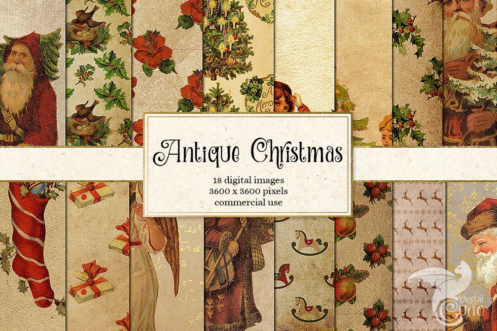 Antique Christmas Digital Paper - Vintage Christmas Patterns, Digital ...