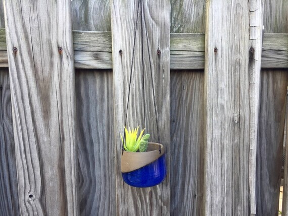 Small Ceramic planter-Blue- hanging flower pot -herb planter