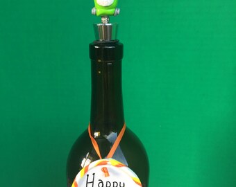 Halloween Frankenstein Monster Wine Stopper with Custom Wine Charm made from Polymer Clay