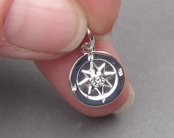 Bright Sterling Silver Compass Charm, Bracelet Charm, Sterling Silver Compass Pendant, Nautical Charm, Necklace Pendant with Jump Ring