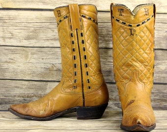 Vintage Cowboy Boots Tan Brown Leather Mens Size 8 A Narrow Old Western Wear