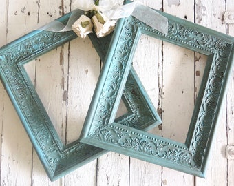 French Country Frames, Vintage Inspired Frames, Painted Aqua Frames, Fancy Ornate Frames, French Cottage Wall Frames, 8x10 frames
