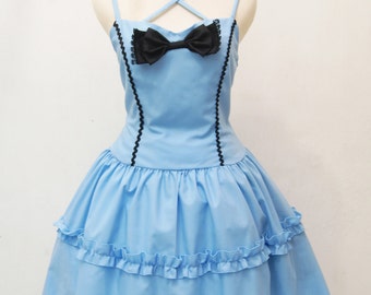 Alice in Wonderland Dress Blue Sweetheart Frill Cotton - Alice Costume - Tea Party Dress - Sweet Lolita Dress - Sweetheart Neckline