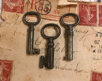 Vintage SKELETON Keys for Steampunk Found Object Art and Jewelry Making Metal- Barrel Keys- Small Keys- Rustic Primitive Key Lot- C29