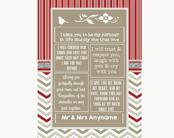 Red & Grey Winter Romantic Vows Personalised Wedding Sign