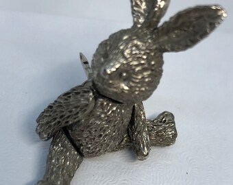 Pewter articulated bunny pin tack Rabbit