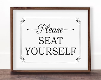 Funny bathroom art, Please seat yourself, Bathroom wall decor, Funny bathroom printable, Bathroom art, Toilet sign, Seat yourself sign, Cute