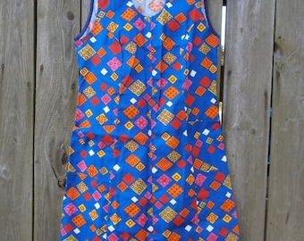vintage summer dress colorful abstract print size L