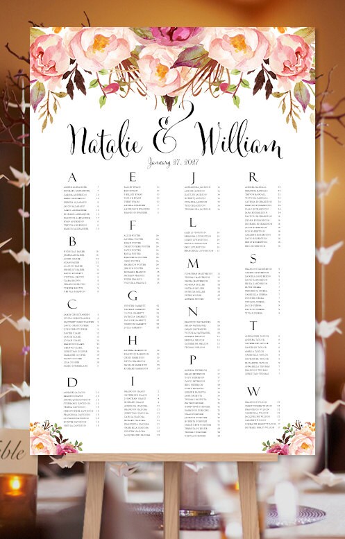seating chart romantic blossoms spring amp summer wedding seating chart posters