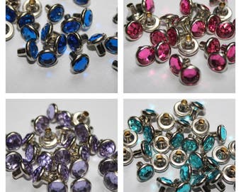 50 x 8mm Diamante Rivets for Leather Craft - 20 different Acrylic colours - UK