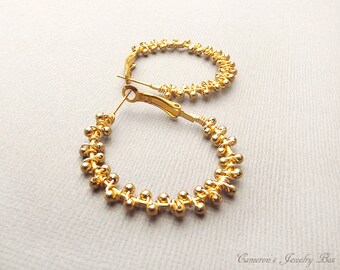 Gold Hoop Earrings, Wire Wrapped, Beaded Hoop Earrings, Gold Hoops, Bohemian Earrings, Gold Jewelry