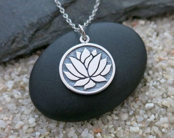 Lotus Flower Necklace, Sterling Silver Lotus Charm, Yoga Jewelry
