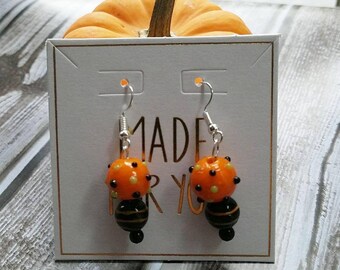 Halloween Lampwork Glass Dangle Earrings