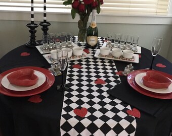 Black and White Table Runner Harlequin Check Diamond Runner Table Centerpiece Dining Home Decor Black Table Linens