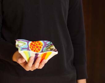 Bowl Trinket Bowl Nut Dish Serving Bowl Pottery Bowl Colorful Bowl Ceramic Bowl Jubilation Medium Flareware Bowl Fun Birthday Gift J