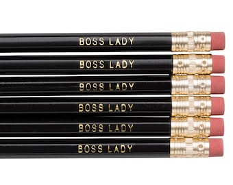 BOSS LADY pencils. Back to school supplies. For Grads. Black pencils. Gold foil pencils. Cute pencils. Funny pencil set. Gifts for her.