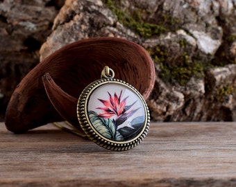 Bird of paradise pendant necklace, Tropical jewelry Hawaiian necklace, Exotic flower necklace, Summer pendant Paradise flower pendant TJ 074