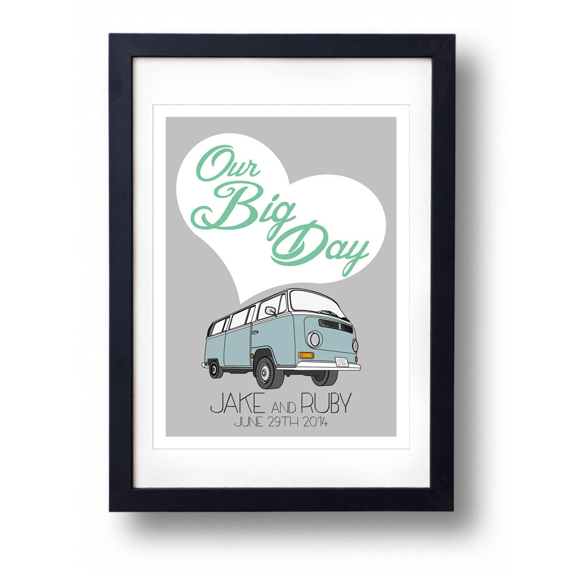 VW Camper Van Personalised Wedding Gift A3 Print
