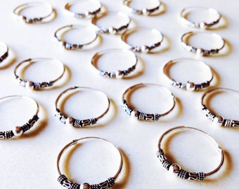 Bali Hoop Earrings • Tribal earrings • Silver Hoop Earrings • Large Hoop earrings • For Her • Boho earrings • Bead earrings • 20mm Hoops