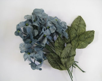 Velvet hydrangea flowers vintage blue, vintage look for millenery, scrapbooking, bridal bouquets