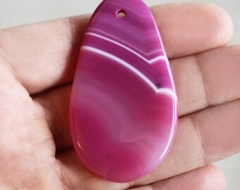 Pink Banded Agate Gemstone Pendant - 32 mm x 56 mm