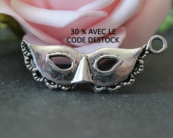 x 10 charms mask Wolf 31 x 12 mm BRA104 antique silver metal
