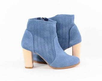 Blue summer boots handmade of natural suede, Blue summer boots, Blue summer shoes, Blue shoes, Blue velour boots, Blue ankle boots