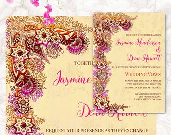 Indian Wedding Invitation - Printable Wedding Cards - Wedding Announcement - Henna Mehndi Invite - Digital File | JASMINE