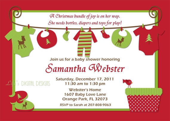 Items Similar To Christmas Baby Shower Invitations Baby Clothes On